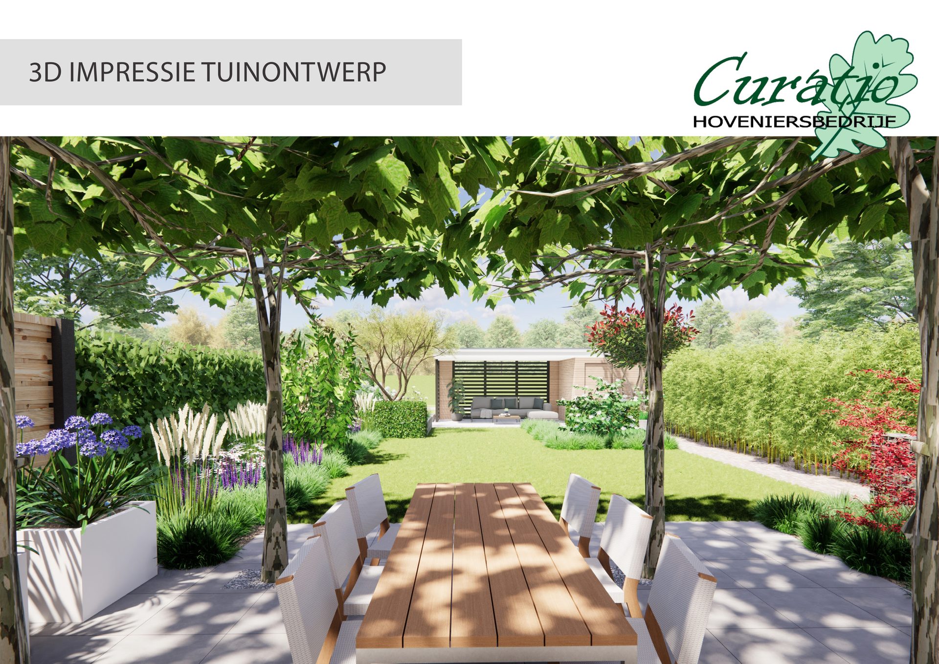 3D-impressie van het tuinontwerp voor de achtertuin in Coevorden