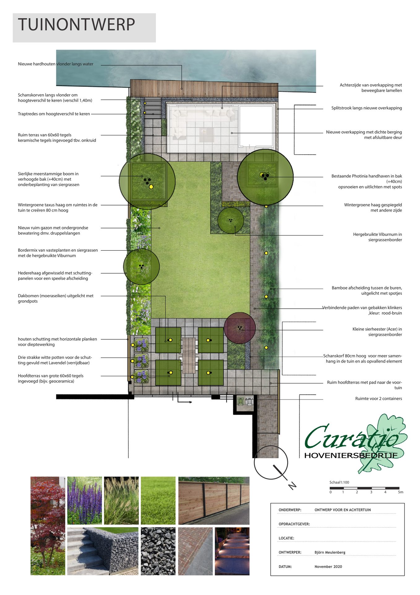Tuinontwerp van de achtertuin in Coevorden met terrassen en schanskorven