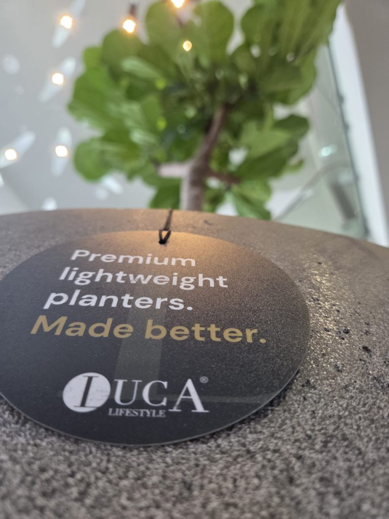 Detail van de lichtgewicht plantenbak van Luca Lifestyle